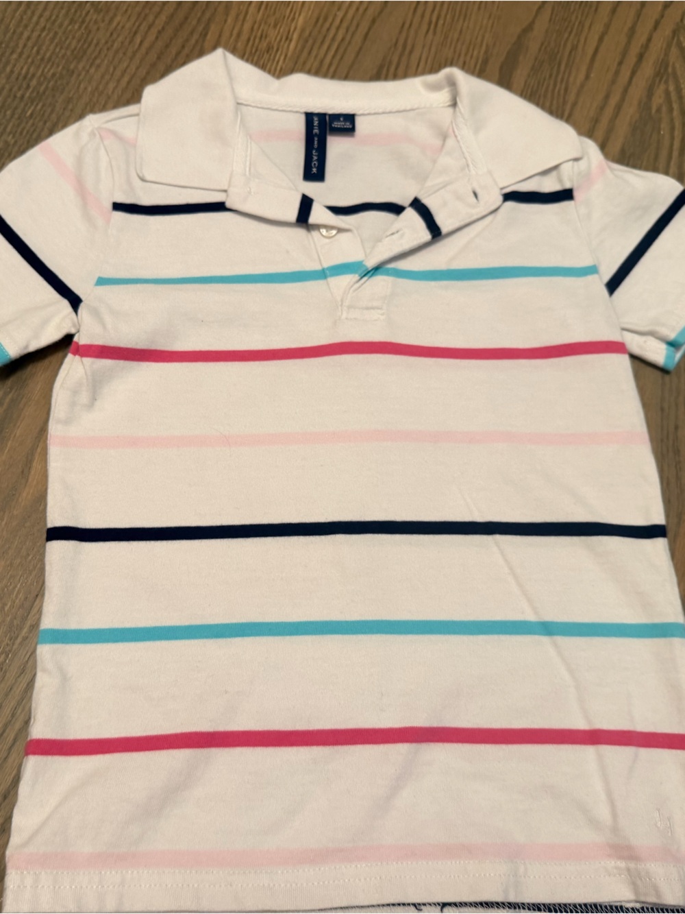 Janie and Jack Boys Striped Polo Shirt - White with Pink & Blue Stripes